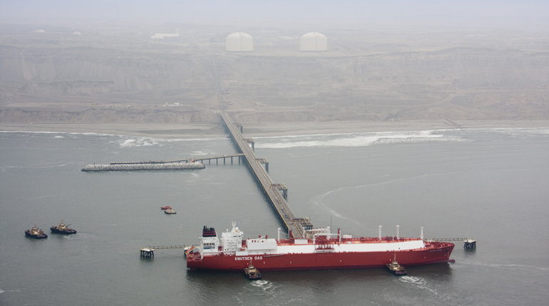 An LNG tanker at Peru’s Pampa Melchorita plant. The country is trying to reduce its exports to Mexico. (Repsol)