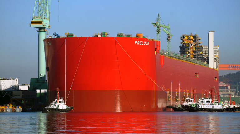 The launch of the hull for Shell’s Prelude FLNG vessel. (Shell)