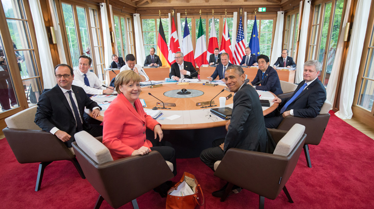 World leaders around the negotiating table at the G7 conference at Schloss Elmau, Germany. (PA)
