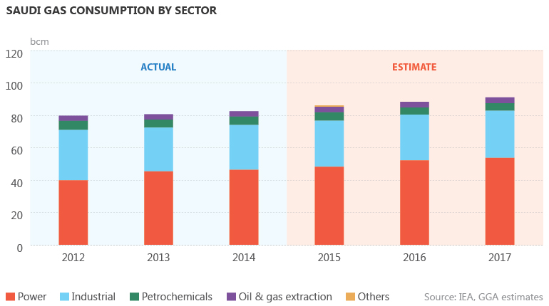 Saudi gas consumption by sector