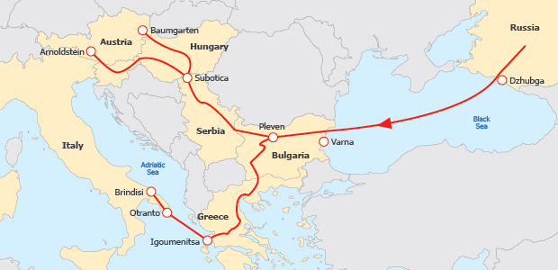 The proposed route of the South Stream pipeline. (Interfax)