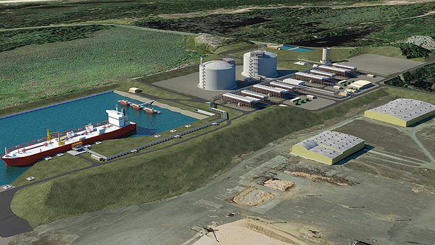 An artist’s rendition of the planned Jordan Cove LNG plant on the west coast of the US. (Jordan Cove Energy)
