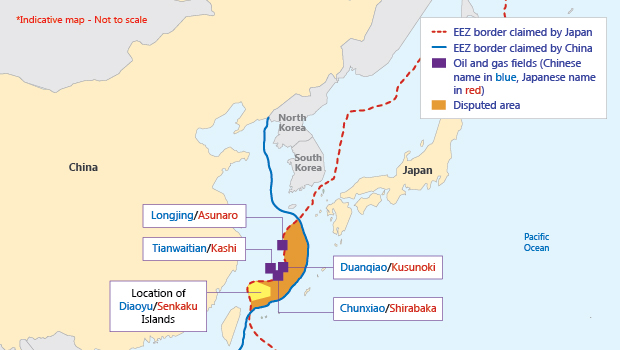 The disputed Senkaku/Diaoyu islands and gas fields in the East China Sea. (Interfax)