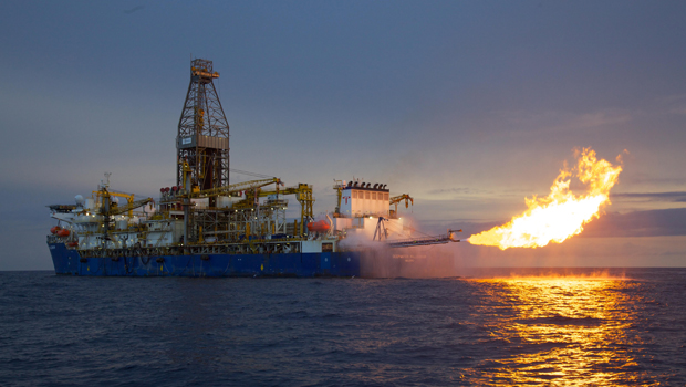 The Deepwater Millennium drillship performs a flow test off the coast of Mozambique. (Anadarko)