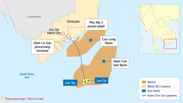 TNK-BP’s Lan Tay and Lan Do gas platforms in the Nam Con Son Basin, offshore Vietnam. (Energypedia/Interfax)