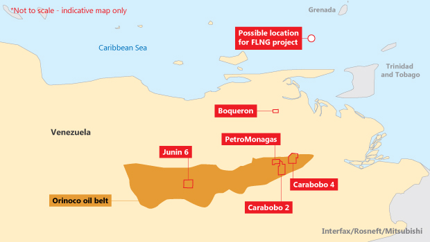 Rosneft’s assets in Venezuela, including an offshore project with PDVSA north of Peninsula de Paria.