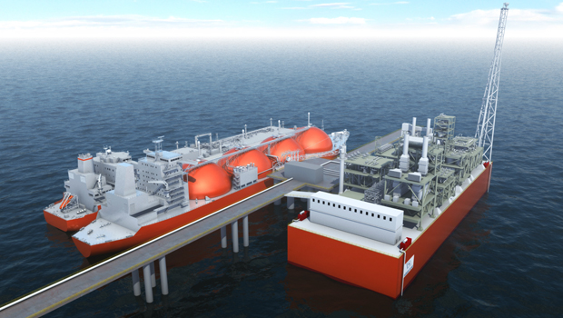 An artist’s impression of an FLNG installation. Many designs feature a ship-type hull. (Höegh)