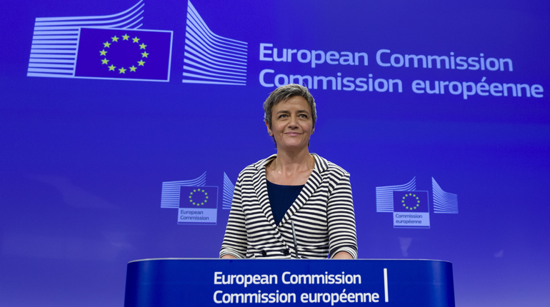 EC Commissioner for Competition Margrethe Vestager at a press conference on the Gazprom case. (PA)
