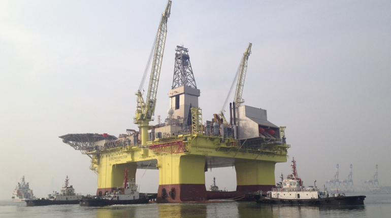 The COSLProspector undergoing sea trials at a deepwater wharf in Dalian, China, in October 2014. (COSL)