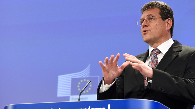 Šefcovic at a press conference on the energy union tour in Brussels in May. (European Commission)