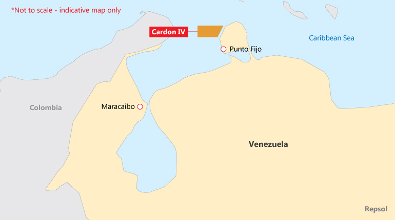 Location of Cardón IV off the coast of Venezuela.