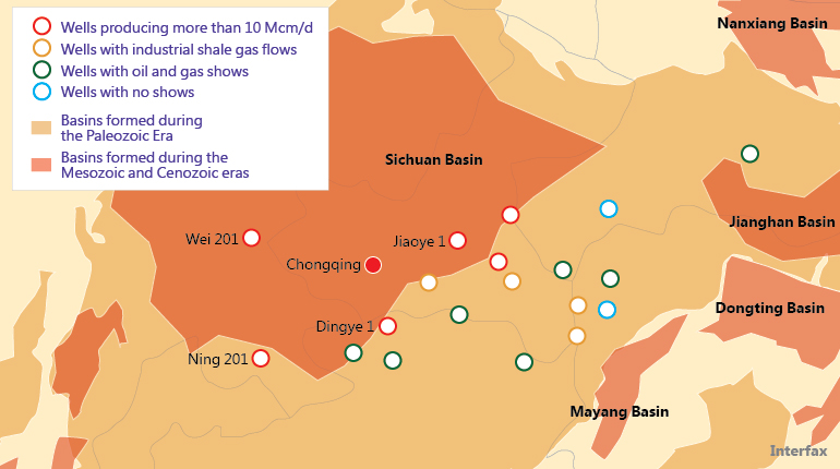 Shale wells in China. Some observers believe a successor to Fuling will only be found in the Sichuan Basin.