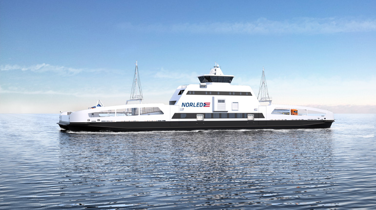 Computer-generated image of the Ampere, the world’s first electric car ferry. (Norled)