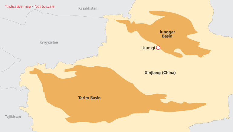 Location of Xinjiang’s Tarim Basin, where two of the blocks are sited. (Interfax)