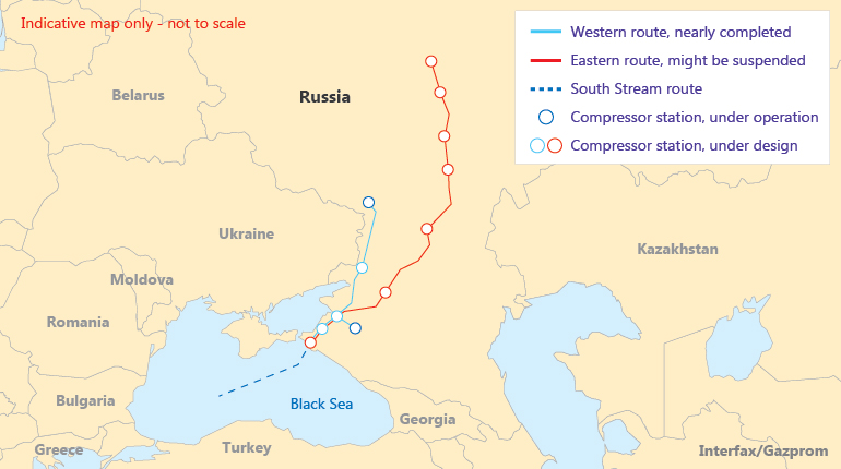 Work on Turkish Stream’s western route is nearly complete, but the eastern route may be suspended.
