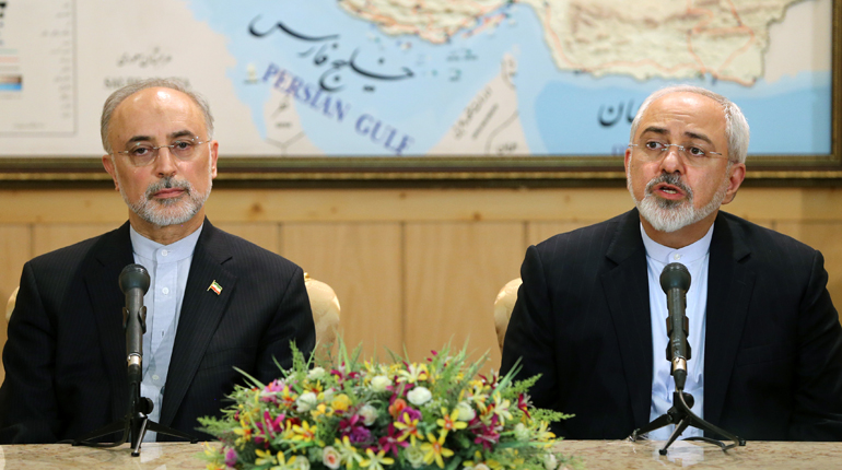 Foreign Minister Mohammad Javad Zarif (right) and Ali Akbar Salehi, head of Iran’s Atomic Energy Organisation. (PA)