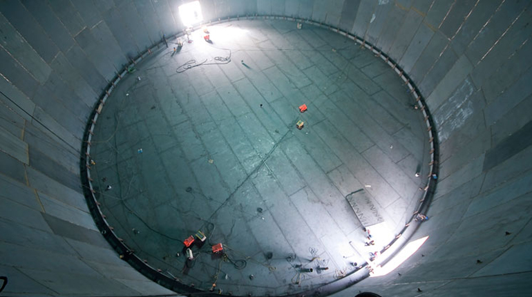 A storage tank under construction at Iran’s LNG plant, which has suffered holdups. (Iran LNG Co.)
