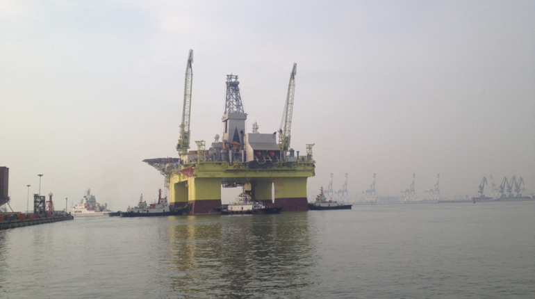 China Oilfield Services’ COSLProspector performing sea trials in Dalian last year. (COSL)