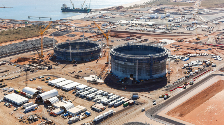 Construction work at Wheatstone LNG. Australia’s megaprojects may struggle to find customers. (Chevron)