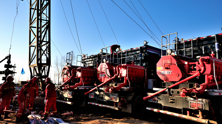 Sany fracking trucks at the Changqing oilfield. The company is moving into the energy sector. (Sany Group)
