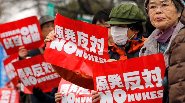 Anti-nuclear protesters at a march in Tokyo this month. Nuclear power in Japan faces significant public opposition. (PA)