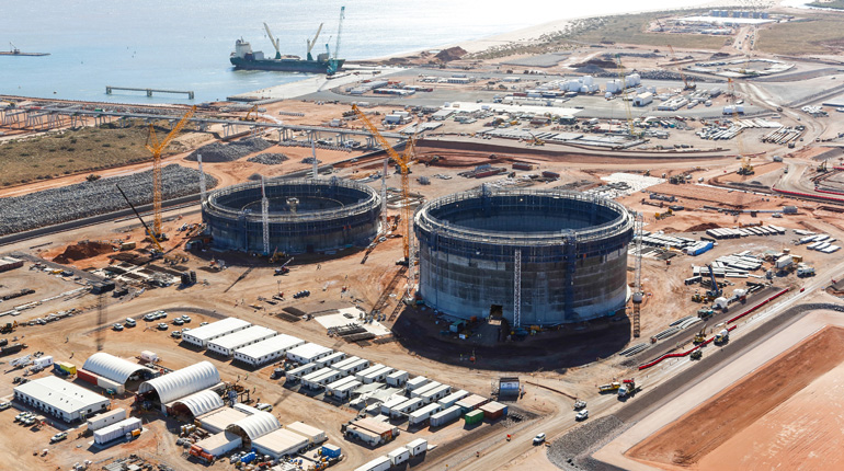Construction at the Wheatstone LNG plant. The project has faced delays. (Chevron)