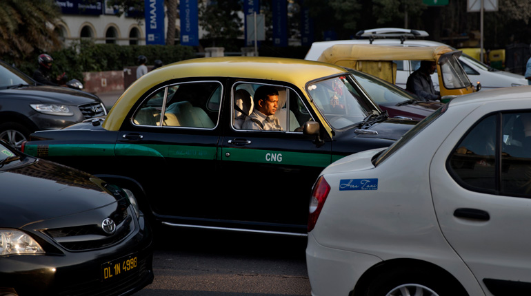 Traffic in New Delhi. A ban on diesel taxis sparked protests by taxi drivers at the beginning of May. (PA)