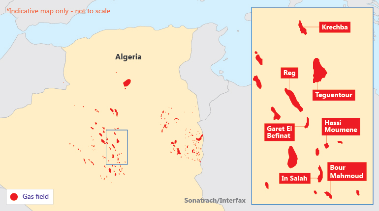 Location of Algeria’s main gas fields.