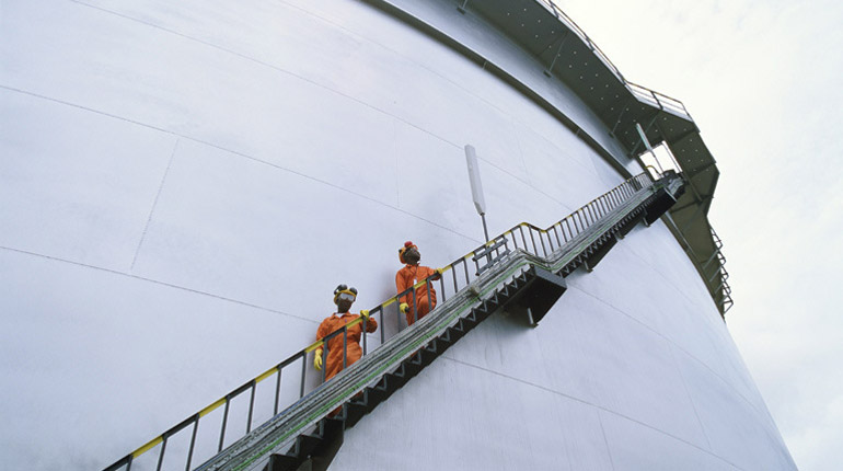 Workers at the Bonny Island LNG plant. Militants attacked a pipeline supplying the plant in February. (Shell)