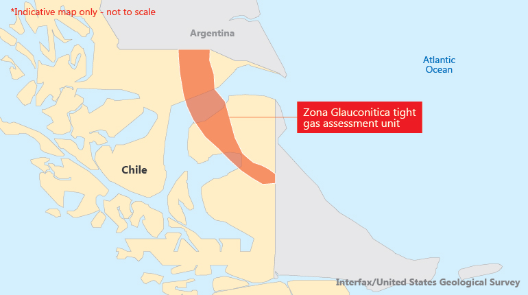 Location of the Zona Glauconitica tight gas formation in Chile’s Tierra del Fuego province.