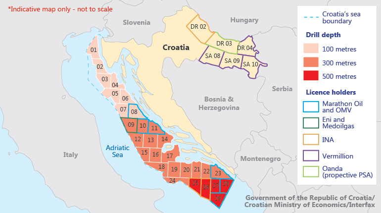Croatia’s onshore and offshore licence areas.