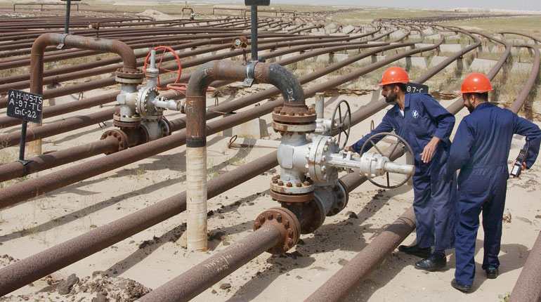 A crude oil flowline at the Maqwa oilfield. Kuwait plans to boost its gas production. (PA)