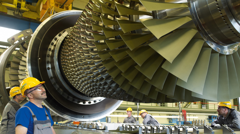 A Siemens turbine under construction. Turbine blades are proving difficult for China to manufacture. (Siemens)