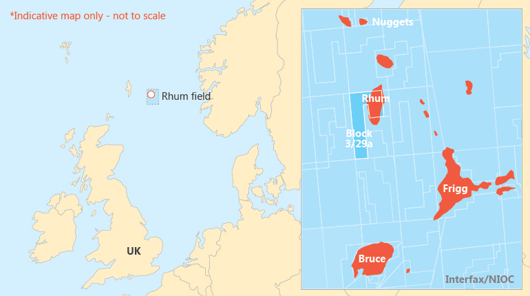 The location of the Rhum field in the North Sea