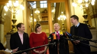 Hamburg Mayor Olaf Scholz (second from right) and Hamburg Green party officials start coalition talks. (PA)