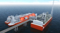An artist’s impression of an FLNG installation. Many designs feature a ship-type hull. (Höegh)