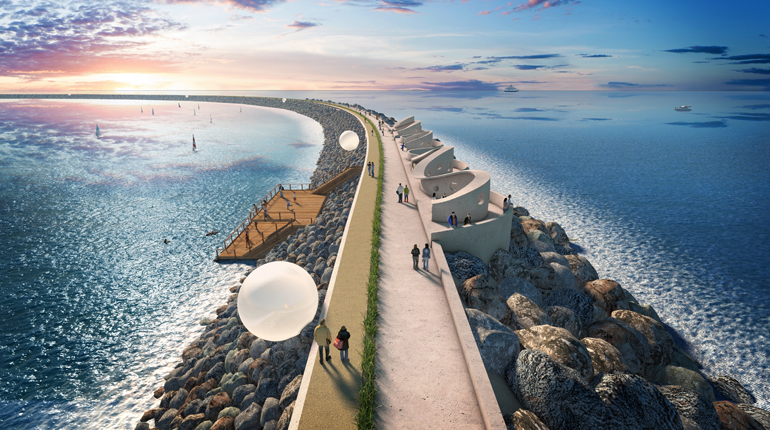 Artist’s impression of the wall of the tidal lagoon at Swansea Bay