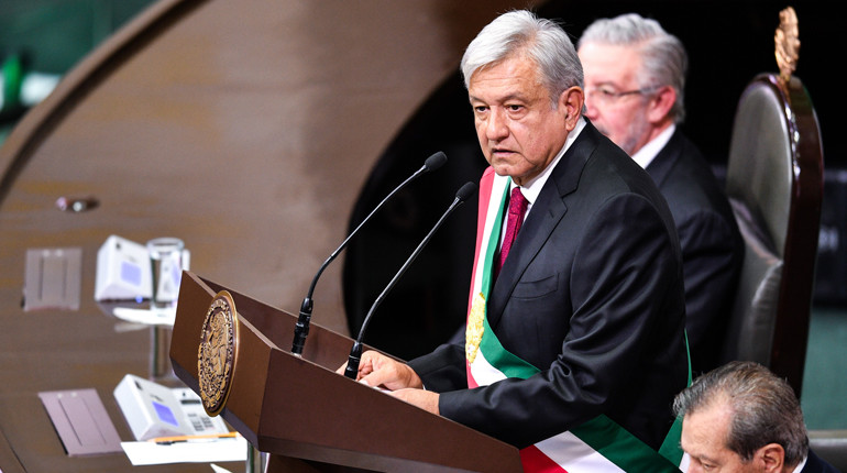 Andrés Manuel López Obrador gives a speech