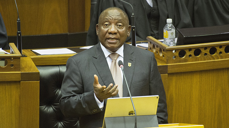 South African President Cyril Ramaphosa making his State of the nation address in February.