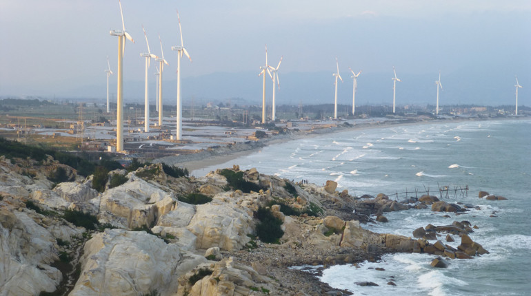 Wind power turbine towers in Liu’ao, China.