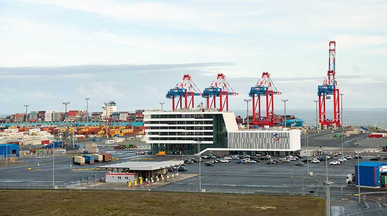 The Jade Weser deepwater container port in Wilhelmshaven. (PA)