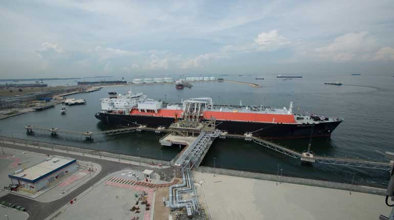A tanker docked at the Singapore LNG terminal