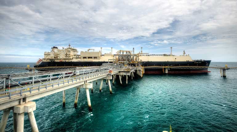 A tanker at the PNG LNG plant jetty