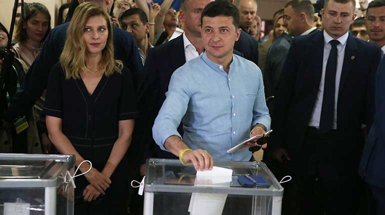 Ukrainian President Volodymyr Zelensky casts his ballot
