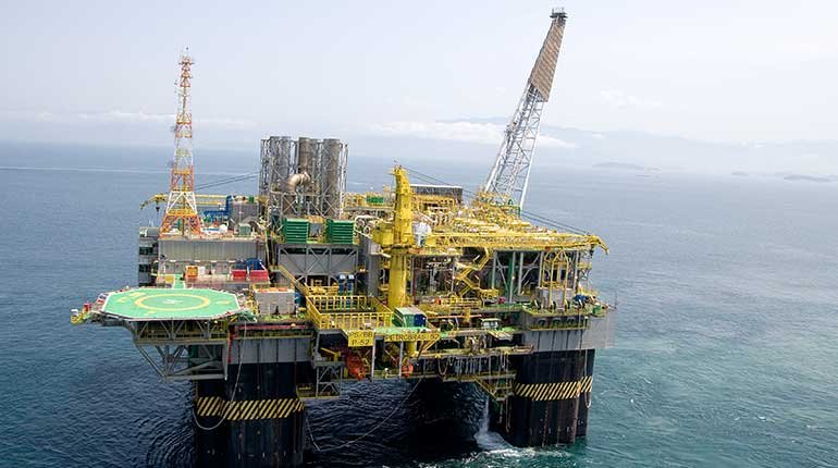 A Petrobras rig at sea.