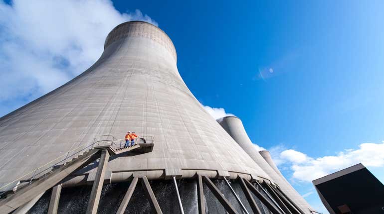 A cooling tower at the EDF power station in West Burton in the UK