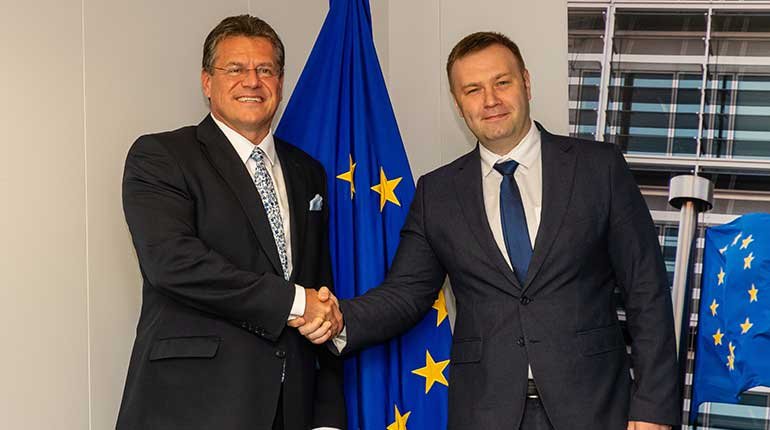 EC VP for energy union Maros Sefcovic with Ukraine energy minister Oleksiy Orzhel