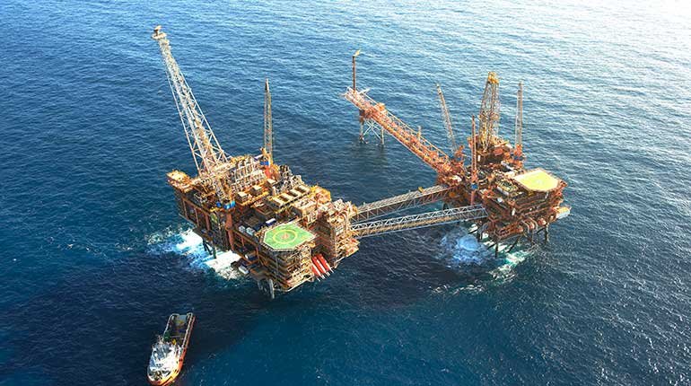 An offshore gas platform.