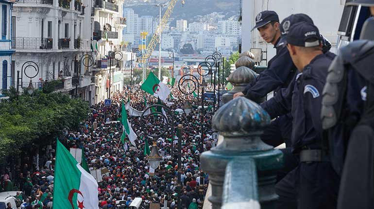 Protesters in the streets of Algiers.