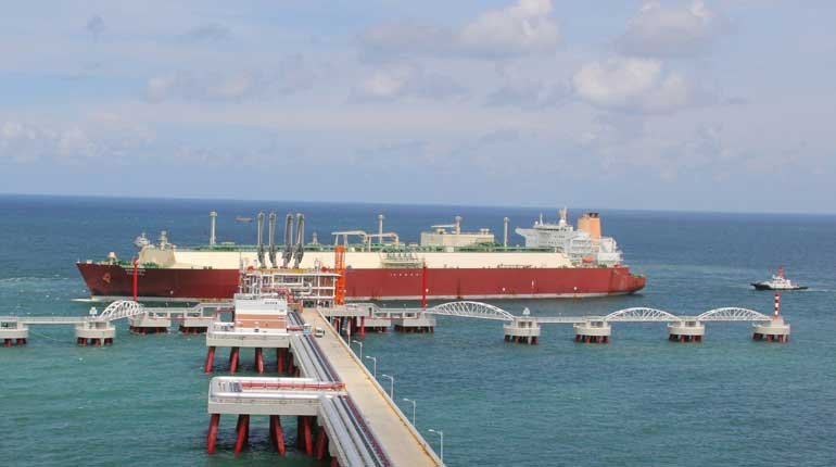 A Qatargas tanker docked at an LNG terminal in China